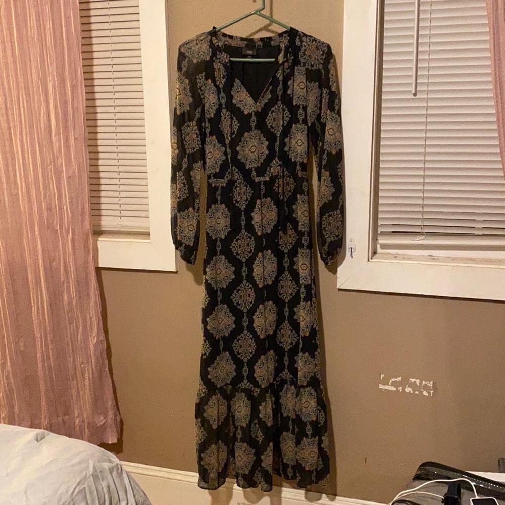 Long sleeve black boho maxi dress